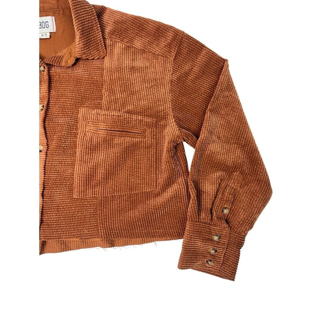 BDG Urban Outfitters Cropped Rodney Corduroy Shacket Rust Orange Patchwork M - Picture 3 of 10